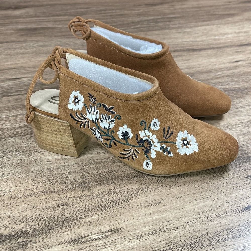SBICCA Vintage Collection Sharpay‎ Suede Leather Embroidered Mule Boho Size 7